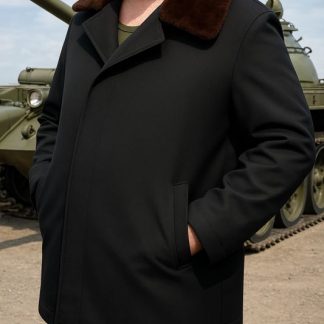 Zwarte Sovjet jas met bontkraag, gepantserde eenheden, ook grote maten leverbaar