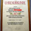 Geraamde DDR Eren oorkonde, 40 jaar bedrijfsjubileum Handwerkskammer Halle - Afbeelding 2