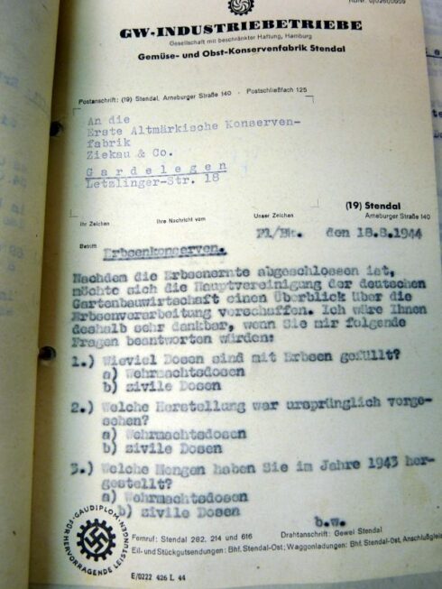 Zeer groot lot documenten uit 1944 van een conservenfabriek - Afbeelding 4