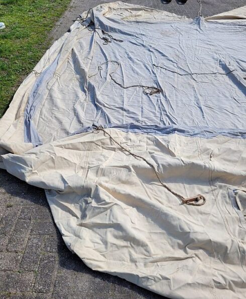 Canvas DDR / NVA tent 5 x 4,5 meter, oud model, kaki kleur - Afbeelding 5