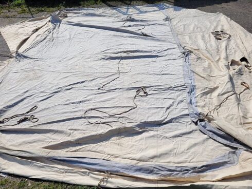 Canvas DDR / NVA tent 5 x 4,5 meter, oud model, kaki kleur - Afbeelding 6