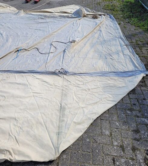 Canvas DDR / NVA tent 5 x 4,5 meter, oud model, kaki kleur - Afbeelding 7