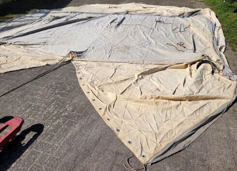 Canvas DDR / NVA tent 5 x 4,5 meter, oud model, kaki kleur - Afbeelding 8