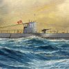Zeldzaam Periodiek U-boot (U28) schilderij door Albert Peins - Afbeelding 2
