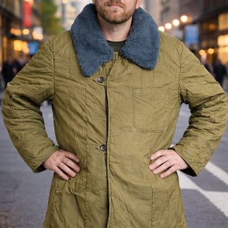 Vintage winterjas / liner met bontkraag, kaki