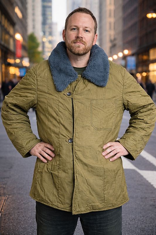 Vintage winterjas / liner met bontkraag, kaki