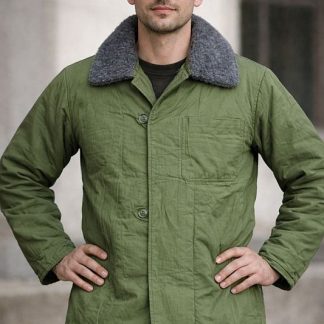 Vintage winterjas / liner met bontkraag, groen