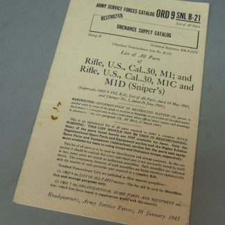 ORD 9 SNL B-28, ASFC, OSC, lijst van alle delen van karabijn, Cal. .30, M1, M1A1, M1A3: 1945
