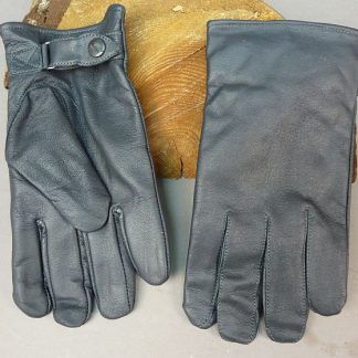 Grijs/blauw leren handschoenen met polsriempje, KLU, oud model