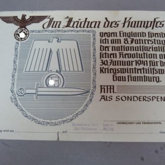 Zeldzame Historische Duitse WOII Donatiekaart / “England Spende”