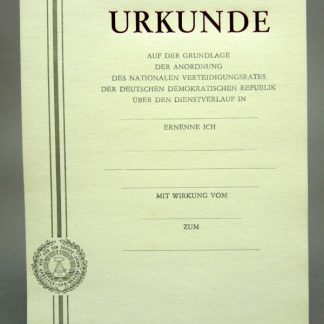 DDR NVA Oorkonde – Dienstverlauf Nationale Volksarmee