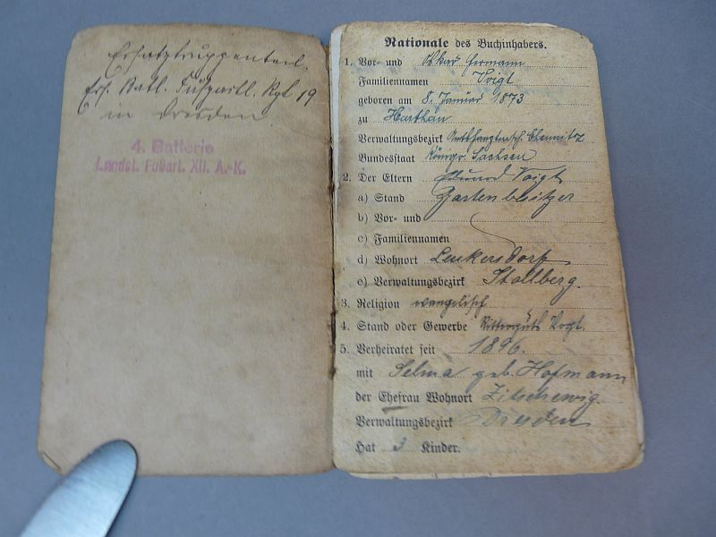 Origineel Duits Soldbuch – Landsturm-Fußartillerie XII. - Afbeelding 2