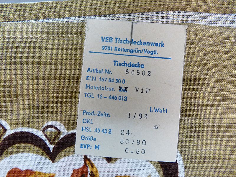 Vintage DDR tafelkleed 80x80 cm – Blauwe bloemen – NOS 1983 - Afbeelding 3