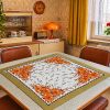 Vintage DDR tafelkleed 80x80 cm – Oranje bloemen – NOS 1983