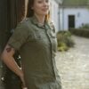 Vintage groene blouse met korte mouw - Afbeelding 2