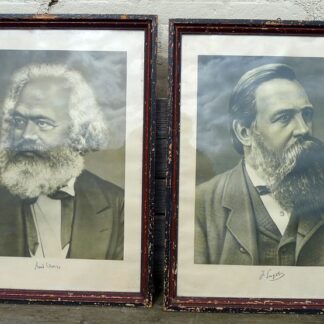 2 DDR ingelijste portretten van Karl Marx en Friedrich Engels, jaren 50